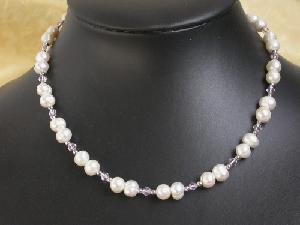 16"" white freshwater Pearl CRYSTAL GILD bead Necklace