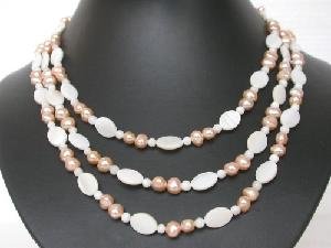 16""-20"" 3rows 5-6mm pink cultured FW Pearl&shell bead Necklace