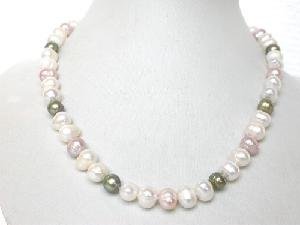 17.5"" 8-9mm white&purple&green cultured FW pearl necklace