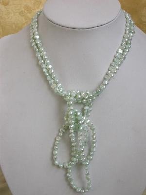 64"" grass green cultured freshwater pearl necklace