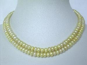 Beautiful! 14.5""-15"" 2Rows 6mm yellow cultured FW pearl necklace