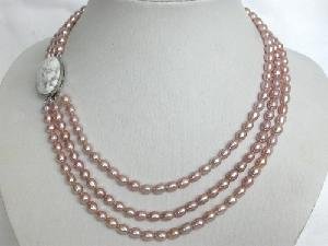 Beautiful! 15""-17"" 3rows purple FW rice Pearl Necklace