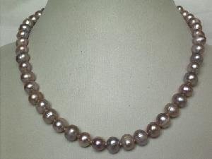 Beautiful! 15.5"" 7.5-8.5mm purple cultured FW pearl necklace&14k