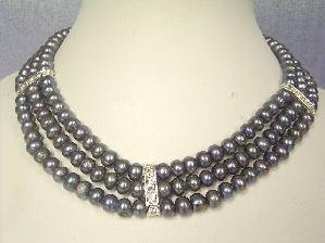 Beautiful! 15.5""-17.5"" 3Rows peacock FW pearl necklace