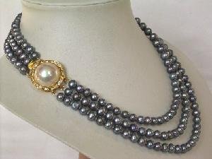 Beautiful! 15.5""-17.5"" 3rows peacock cultured FW pearl necklace
