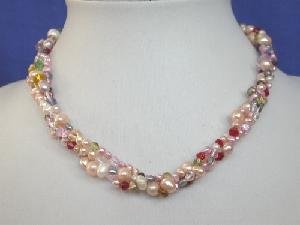Beautiful! 16"" 3rows 4-5mm multi-color cultured FW Pearl&multi-c