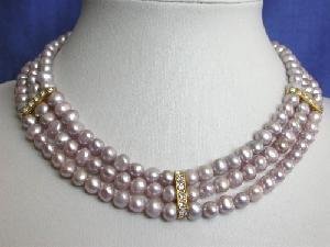Beautiful! 16"" 3rows 5-6mm purple Pearl Necklace