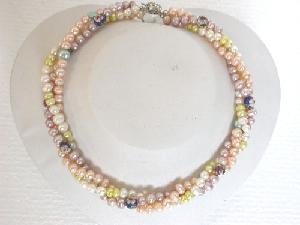 Beautiful! 16"" 3rows 5.5-6.5mm cultured FW Pearl&8.6mm cloisonne