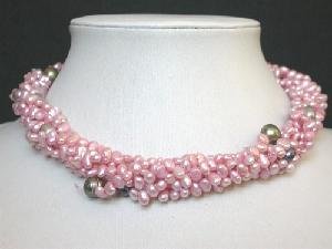 Beautiful! 16"" 4-5mm pink&green cultured FW Pearl necklace
