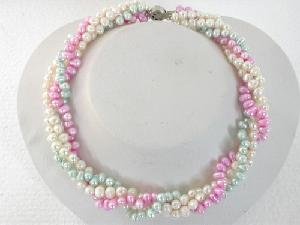 Beautiful! 16"" 4rows 4.5-5.5mm white purple green pearl necklace