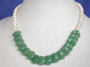 Beautiful! 16"" white freshwater pearl 14mm jade necklace