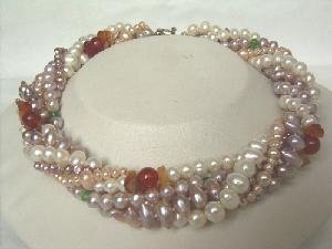 Beautiful! 16"" 6 rows multi-color freshwater pearl necklace