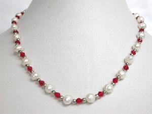 Beautiful! 16"" 6-6.5mm white cultured FW pearl&crystal Necklace