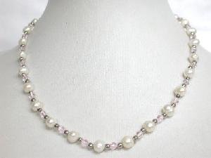 Beautiful! 16"" 6-6.5mm white cultured FW pearl&crystal Necklace