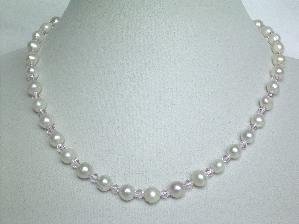 Beautiful! 16"" 7-7.5mm white FW pearl&pink crystal necklace