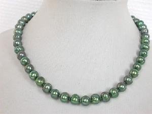 Beautiful! 16"" 7.5-8.5mm round green FW pearl necklace