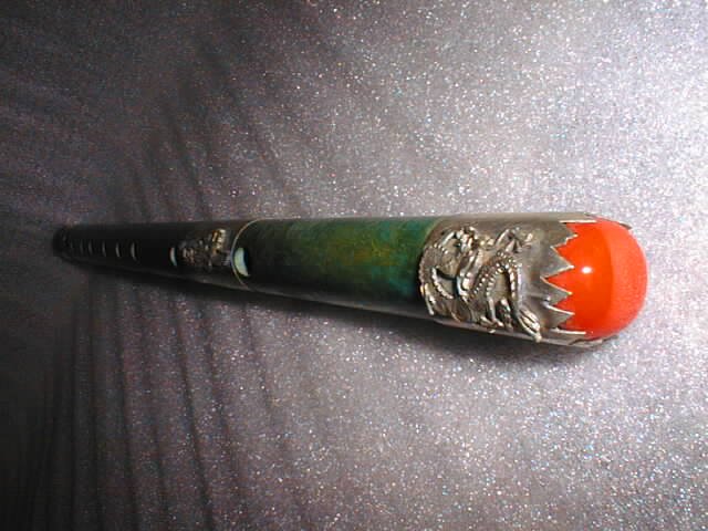 Culture Tibet green Jade flute & red turqoism head