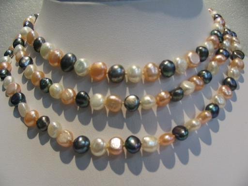47"" super lustrous white-pink-blak FW pearl necklace