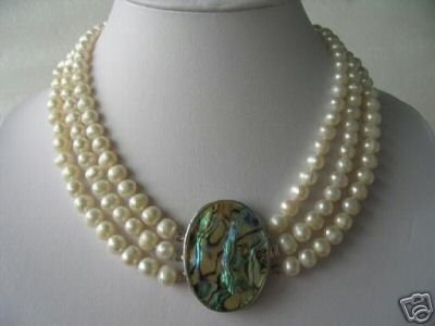 18""-20"" 3-strands white pearl &Abalone shell clasp