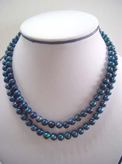17-18"" 7-8mm blue color pearl necklace