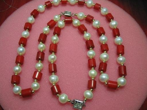 exquisite 17.5"" coral pearl necklace set
