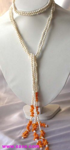 48""natural mini pearl coral necklace