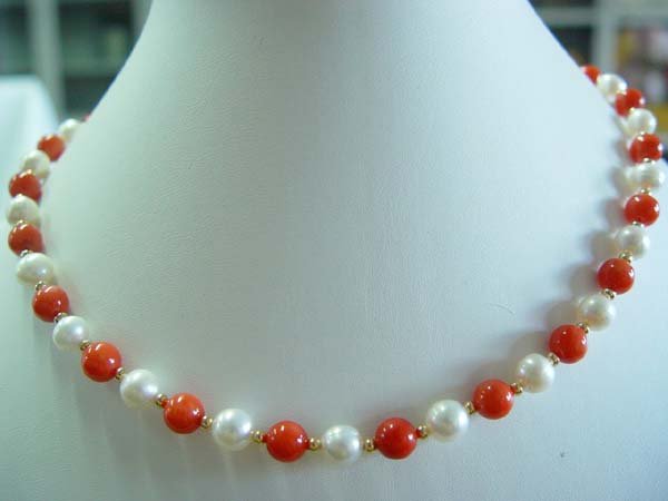 graceful 17.5"" coral pearl necklace