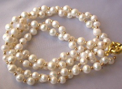 17.5"" 6-7mm two strands white pearl necklace