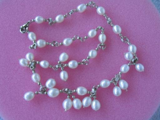17.5""6*7mm white rice F/W pearl necklace