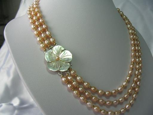 18''-20'' charming 6*7mm pink pearls shell clasp necklace
