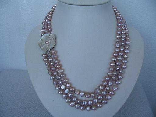 20""-22"" lustrous 3rows purple pearl shell clasp necklace
