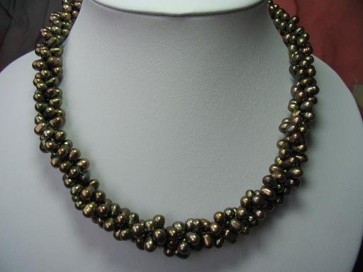 17"" 6*7mm 3 strands peacock F/W pearl necklace
