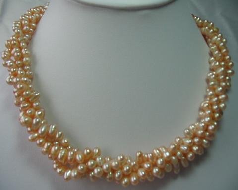 17"" 6*7mm 3 strands pink F/W pearl necklace