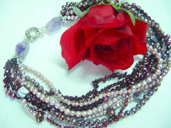 lovely 18-20'' 4-8mm colored pearl, garnet bead, crystal bead ne