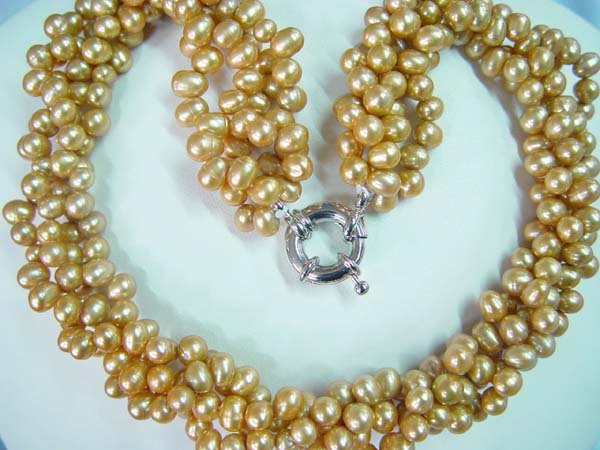 4-row 18'' 5x6mm yellow pearl necklace