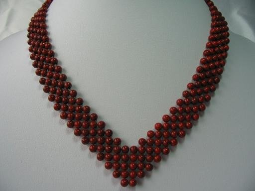 17-18'' 4mm red coral beads knit to heart shape necklace