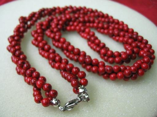 17.5"" 3-strands red coral beads necklace