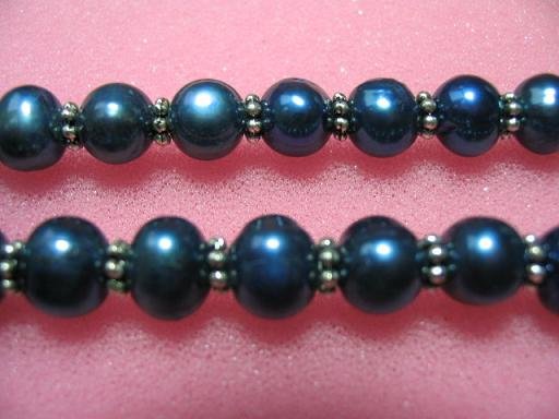 17.5"" 7-8mm blue pearl/metal septa necklace