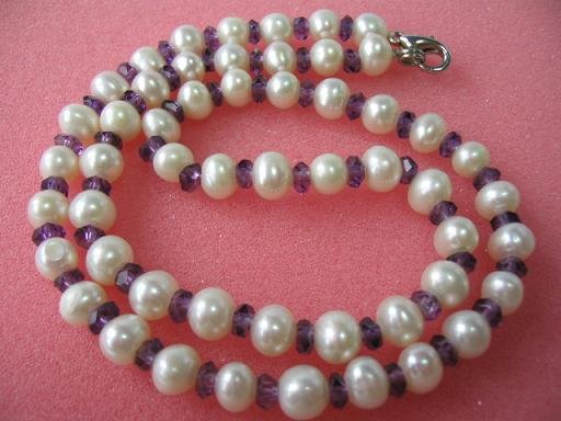 17.5"" exquisite white pearl/amethyst necklace