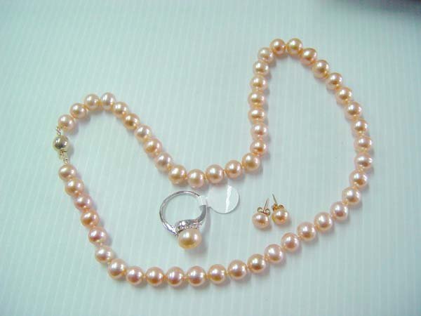 17.5"" grade A 7-8mm pink pearl necklace set