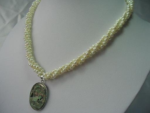 18"" 3 stands natural pearl&seashell pendant necklace