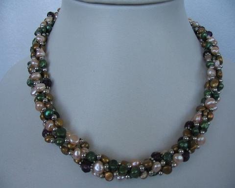 18"" 4 strands multicolor pearl / gild beads necklace