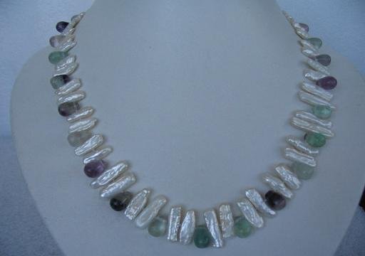 18"" exquisite biwa pearl/fluorite necklace
