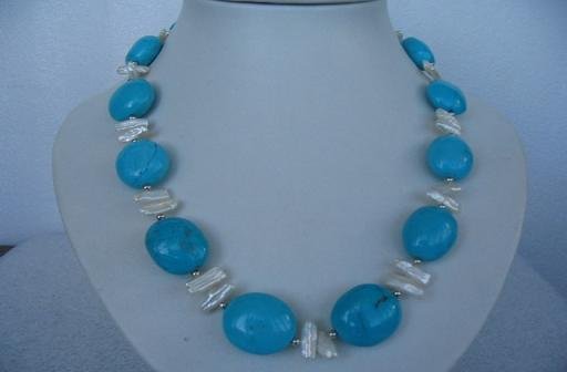 18"" exquisite biwa pearl/turquoise necklace