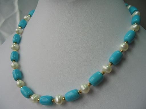 18"" exquisite pearl/turquoise/gild beads necklace