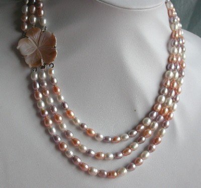 18""-20"" 3-stands Grade AA multicolor pearl&shell clasp