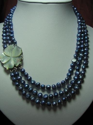 18""-20"" 3-stands blue pearl& flower shell clasp