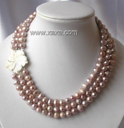 18""-20"" 3-stands Grade A lavender pearl&shell clasp