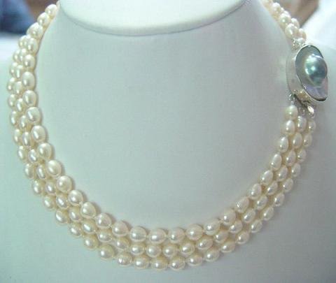 18""-20"" 3-strands 6-7mm white pearl &mabe clasp