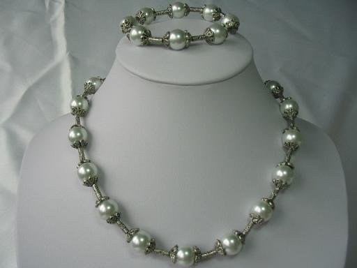 18""/7.5'' pearl/silver septa necklace/bracelet set